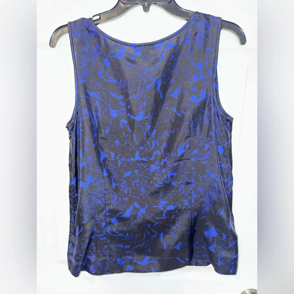 J. CREW Black and Blue Ruffle Neck Sleeveless Top - Picture 4 of 5